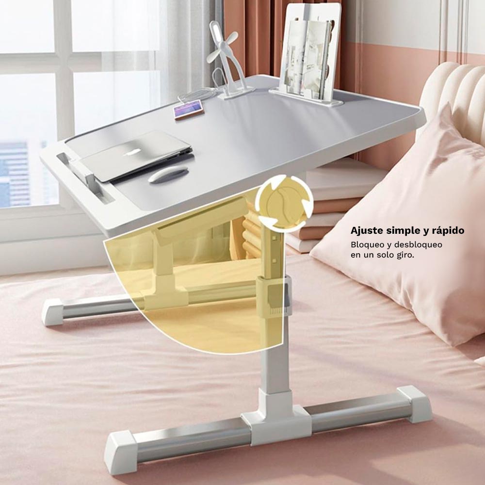 ESCRITORIO PLEGABLE AJUSTABLE PARA CAMA – COMODIDAD Y CONECTIVIDAD USB