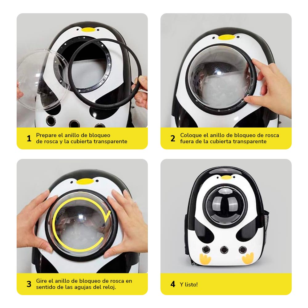 Mochila transportadora para mascotas – Cómoda, segura y con diseño de pingüino