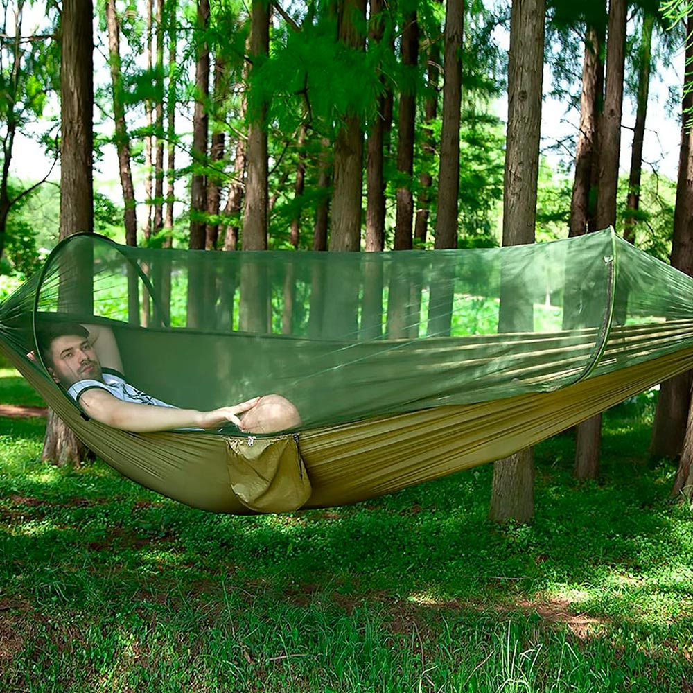 Hamaca portátil para camping con mosquitero – Comodidad y protección
