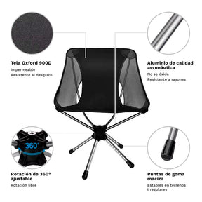 Silla plegable de camping iunik – Ligera, resistente y rotación de 360º