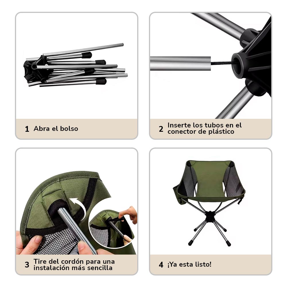 Silla plegable de camping iunik – Ligera, resistente y rotación de 360º