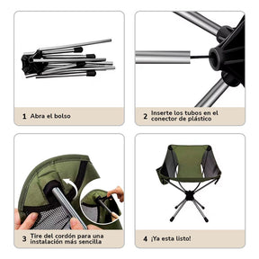 Silla plegable de camping iunik – Ligera, resistente y rotación de 360º