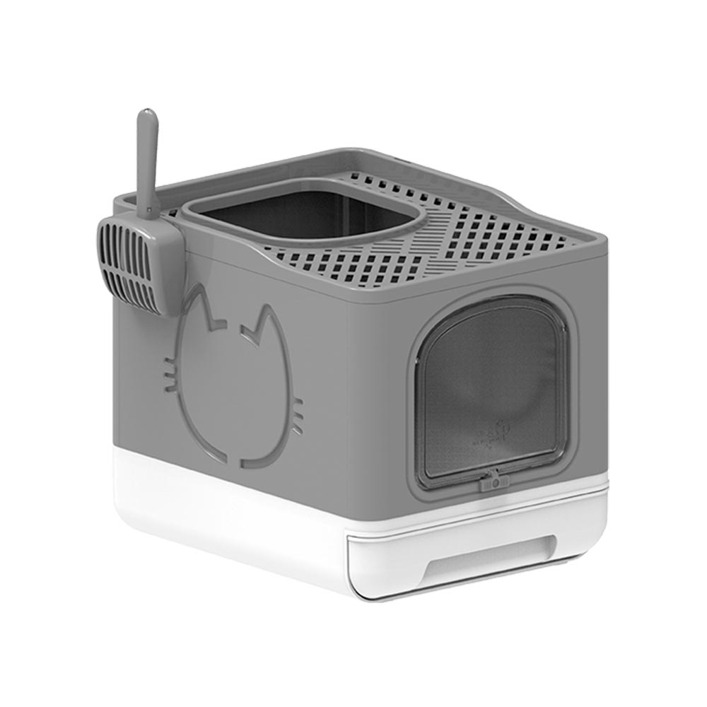 CAJA DE ARENA PLEGABLE PARA GATOS – GRANDE, CERRADA Y FÁCIL DE LIMPIAR