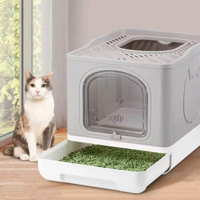 CAJA DE ARENA PLEGABLE PARA GATOS – GRANDE, CERRADA Y FÁCIL DE LIMPIAR