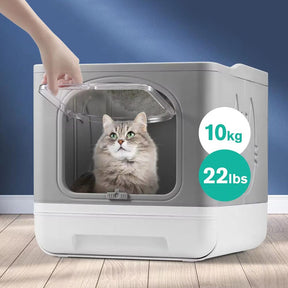 CAJA DE ARENA PLEGABLE PARA GATOS – GRANDE, CERRADA Y FÁCIL DE LIMPIAR