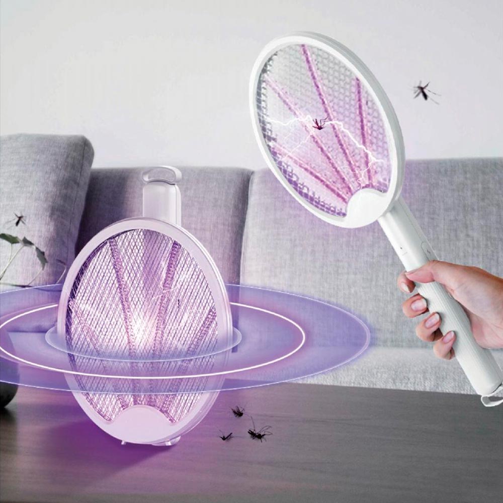 RAQUETA ELÉCTRICA MATAMOSQUITOS USB – 1600 V, LUZ UV Y BATERÍA RECARGABLE