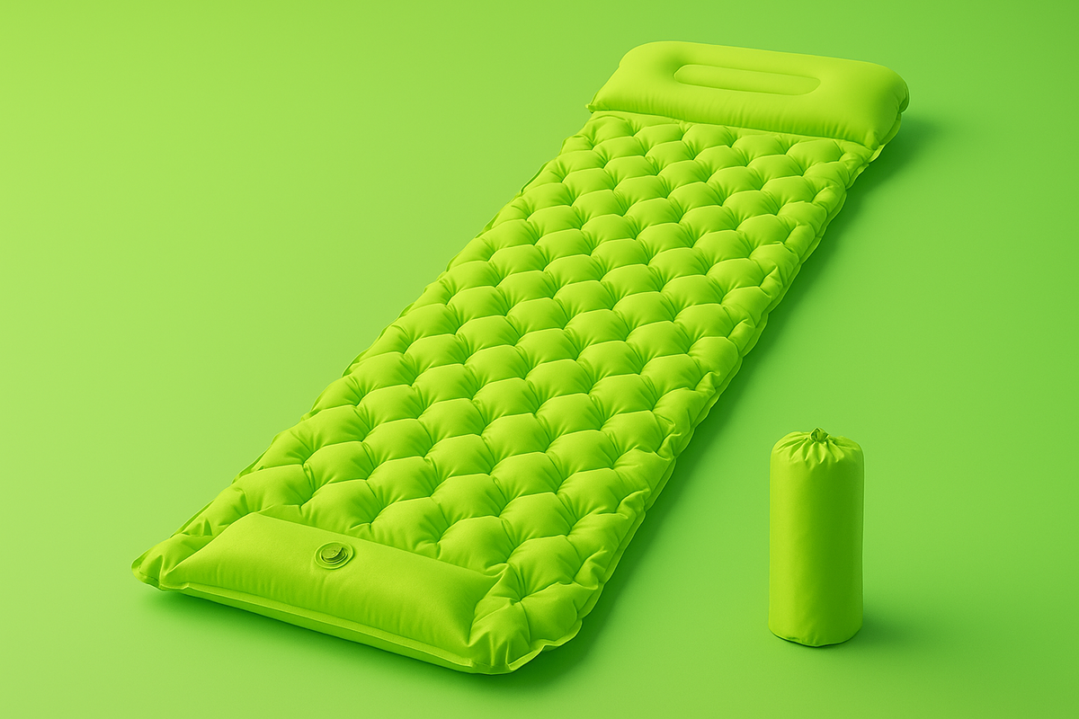 Colchoneta de camping con inflador de pie integrado – Comodidad y portabilidad