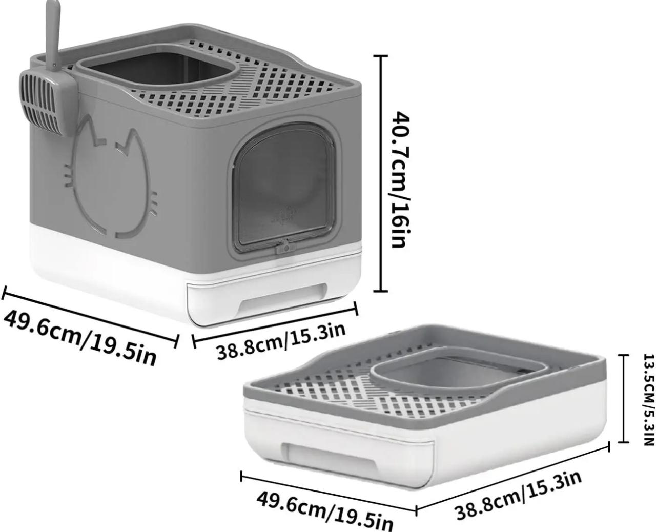 CAJA DE ARENA PLEGABLE PARA GATOS – GRANDE, CERRADA Y FÁCIL DE LIMPIAR