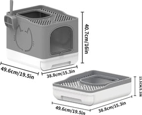 CAJA DE ARENA PLEGABLE PARA GATOS – GRANDE, CERRADA Y FÁCIL DE LIMPIAR