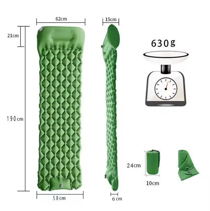 Colchoneta de camping con inflador de pie integrado – Comodidad y portabilidad